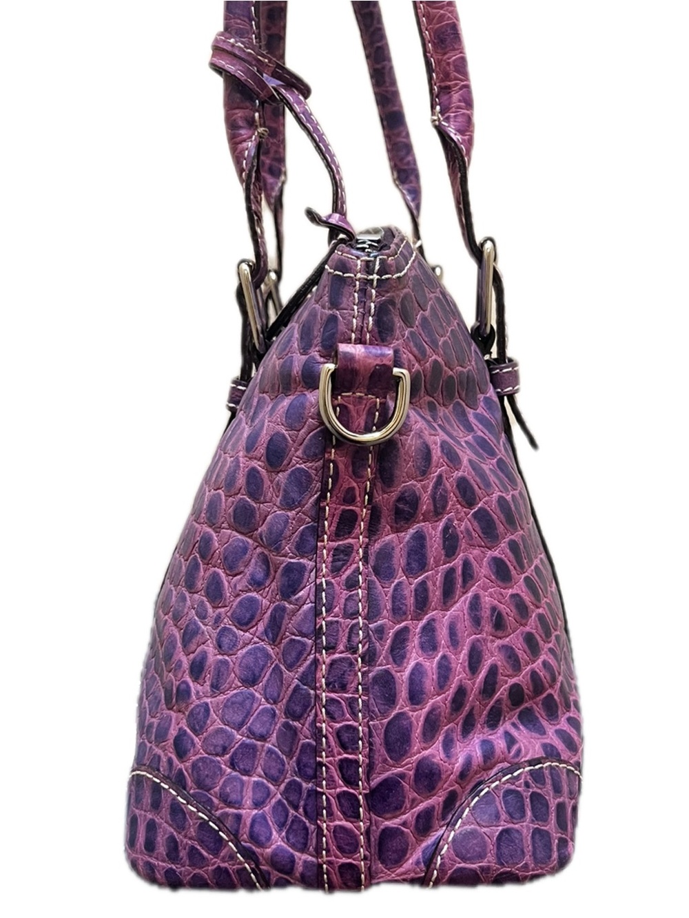 Dooney & Bourke Vintage Purple Nile Collection Crocodile Embossed Satchel - Picture 4 of 13